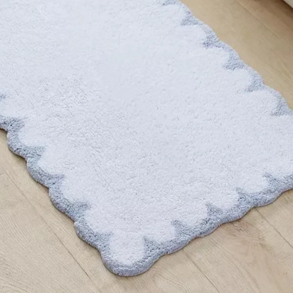 PERI HOME NWT Scallop Cotton Bath Rug -blue/white -30